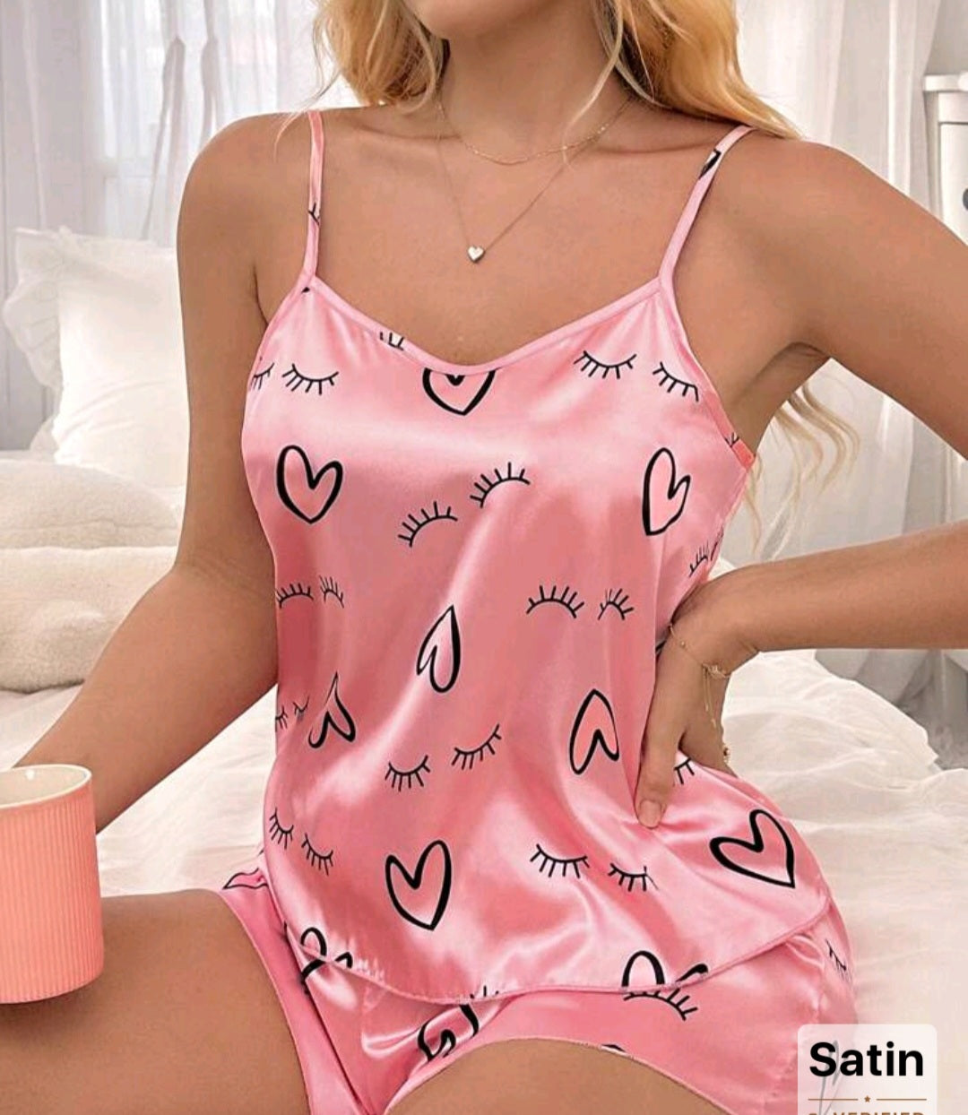 Silk lip shorts pajamas set