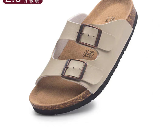 Woman buckle flats cork slippers